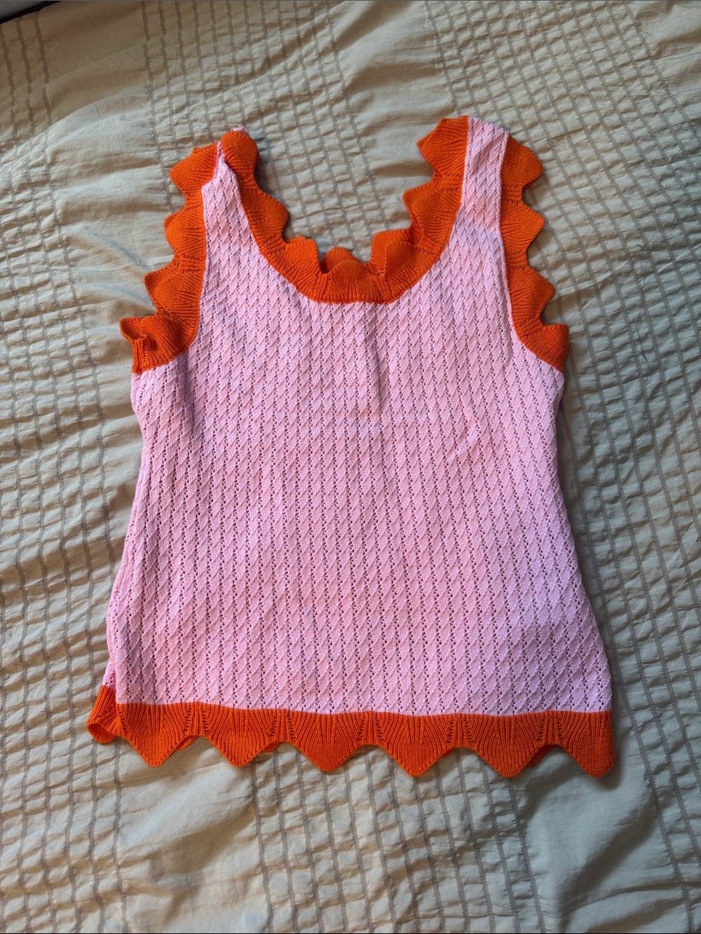 Women’s Pink and Orange Ruffle Knit Tank Top